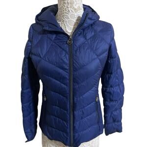 Michael Kors Blue Down Puffer Coat with Gold Hardware- Womens XS EUC - Cozy Glam